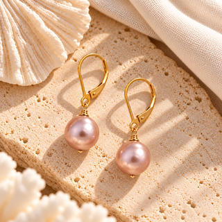 Pink Pearl Leverback Earrings