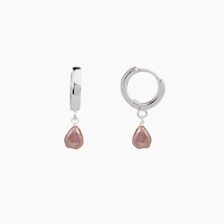 Pink Keshi Pearl Huggie in silver