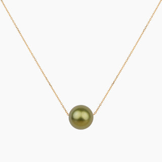 Floating Pistachio Tahitian Pearl Necklace 14kt Gold