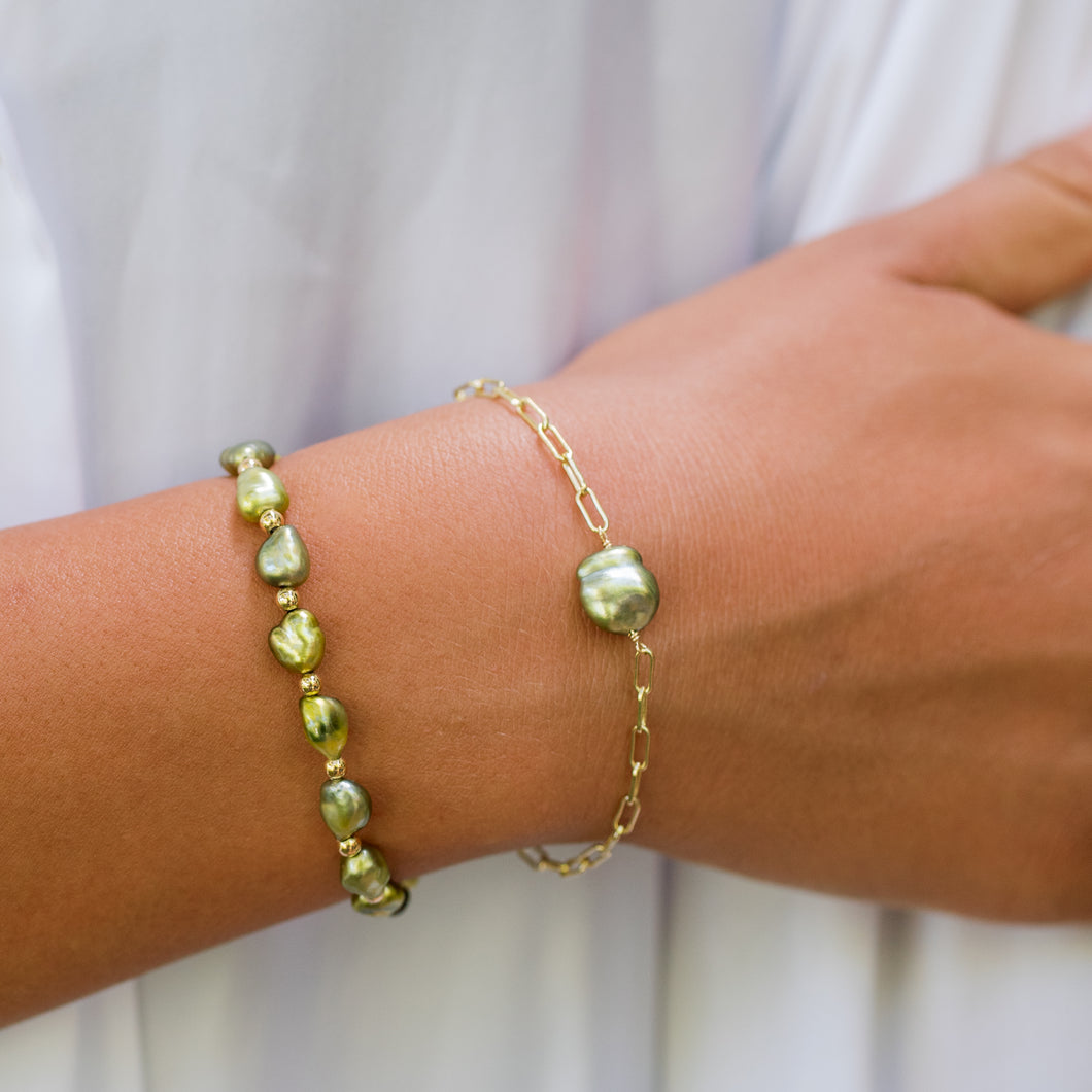 Riley Pistachio Keshi Pearl Bracelet