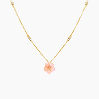 pink mother of pearl flower plumeria necklace in gold