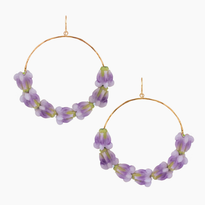 Purple Crown Flower Hoop Earring