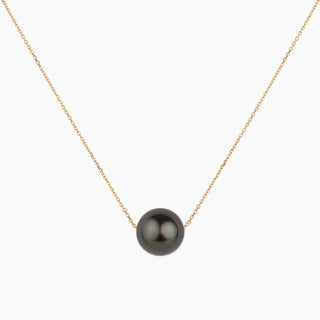 Floating Tahitian pearl necklace in solid 14k gold, handmade in Hawaii by Misha Hawaii