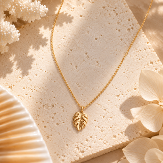 Tiny Monstera Necklace 14kt Yellow Gold