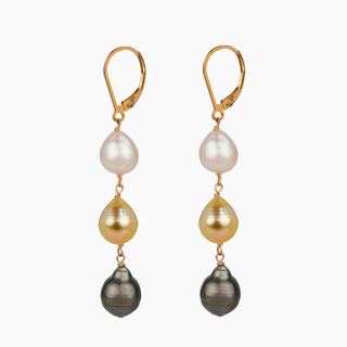 Tahitian pearl and golden south sea pearls on gold leverback earrings