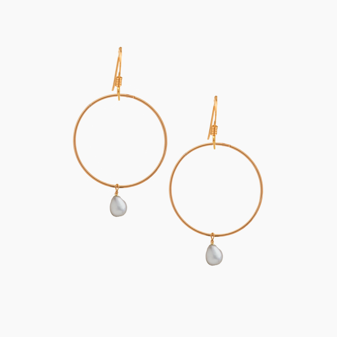 White Keshi Pearl Hoop Earring