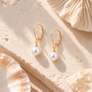 White Pearl Leverback Earrings