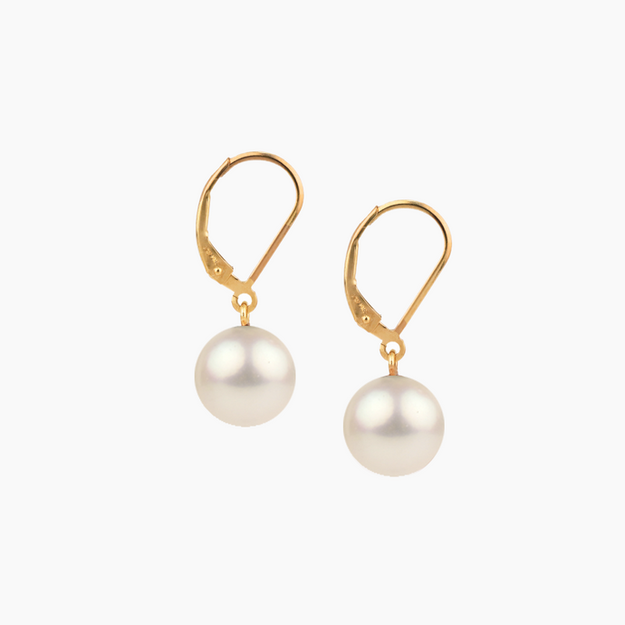 White Pearl Leverback Earrings