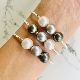 Ombre tahitian Pearl Bangle in Gold made in Hawaii on wrist