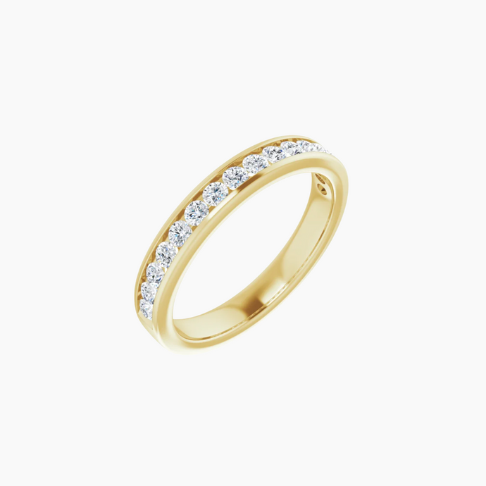 Channel Set Wedding Band with Diamonds 14kt Yellow Gold