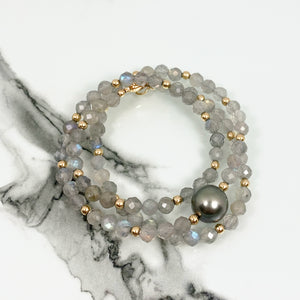 Mantra Labradorite Tahitian Pearl Wrap Bracelet/Necklace