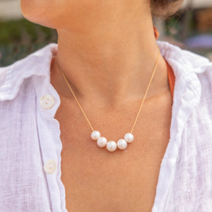 Floating Five White Edison Pearl Necklace