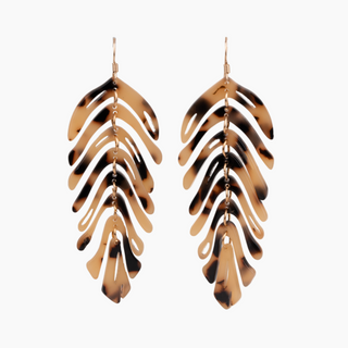 Banana leaf earrings in marbled resin, handmade in Hawaii by Misha Hawaii
