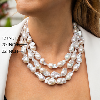White Flameball Pearl Strand with gold clasp on model