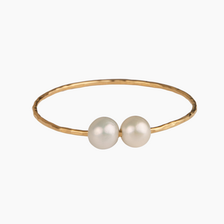 Double White Pearl Bangle in Gold handmade in Hawaii