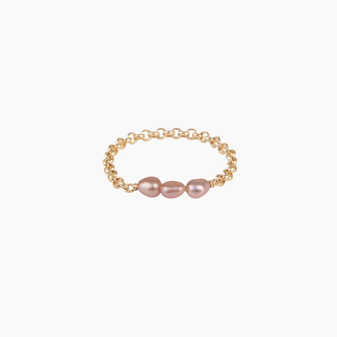 Triple Pink Keshi Pearl Chain Ring
