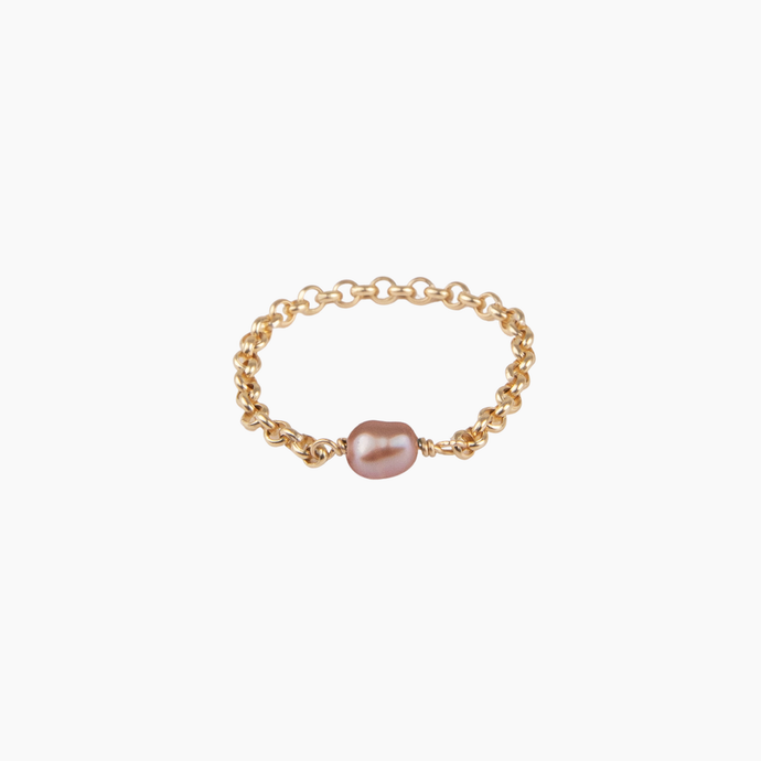 Single Pink Keshi Pearl Chain Ring
