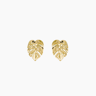 Tiny Monstera Stud Earring 14kt Gold