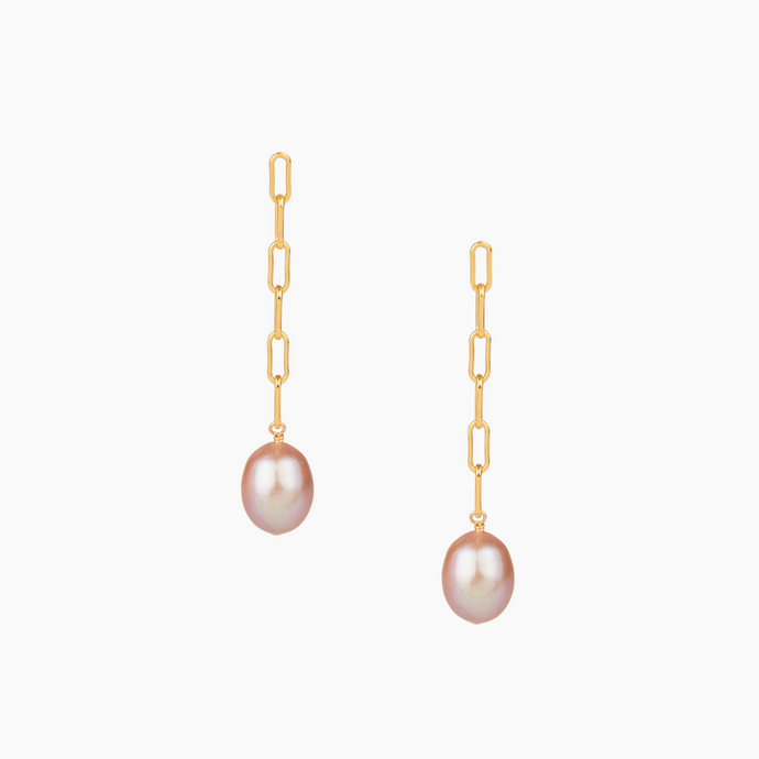 Pink Pearl Paperclip Stud Earrings