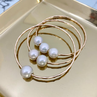White Pearl Bangle Set of Three Bangles in Gold handmade in Hawaii