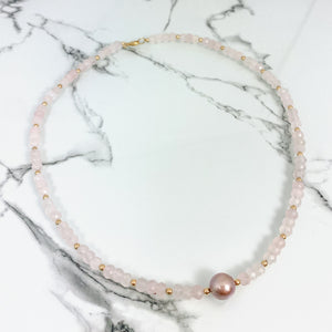 Mantra Rose Quartz Pink Pearl Wrap Bracelet/Necklace
