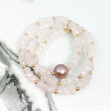 Load image into Gallery viewer, Mantra Rose Quartz Pink Pearl Wrap Bracelet/Necklace