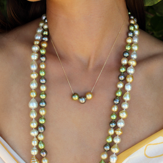 multicolor golden south sea pearl necklace in gold on model