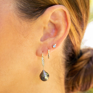 Tahitian Pearl drop Earring with cz earwire in gold