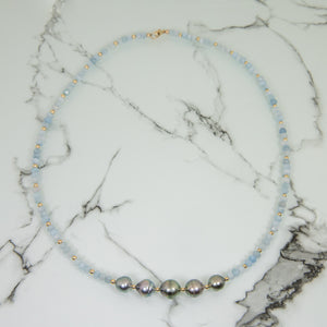 Serenity Aquamarine Tahitian Pearl Wrap Bracelet/Necklace